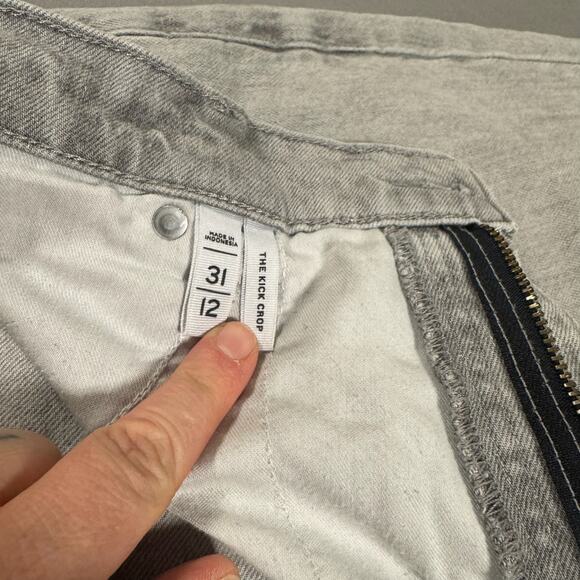 Loft Women's High Rise Kick Crop Jeans in Gray Wash Frayed Hems Stretch- Size 12 - Picture 8 of 9